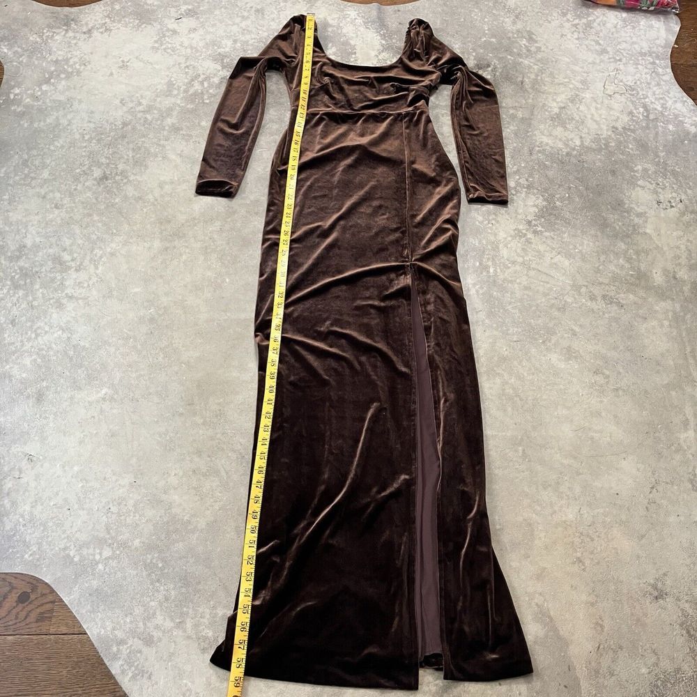 BHLDN Dress Womens Small Brown Bella Long-sleeve Scoop-neck Side-slit - Picture 4 of 9